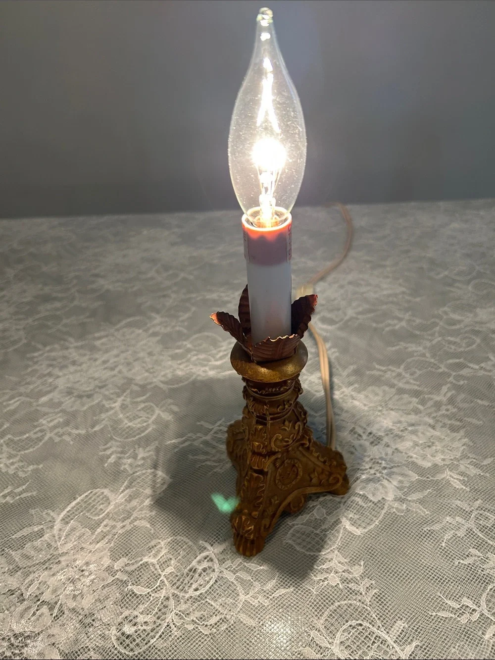 Vintage Small Resin Lamp Gold Finish 12 inches high